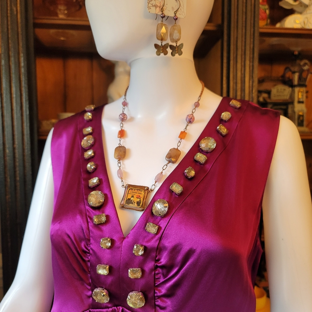 Antonio Melani Beaded Fuscia Silk Dress Sz 14